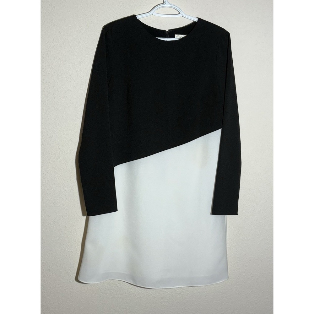 Shoshanna Color Block Dress Sz 8 Black White Long Sleeve Party Cocktail Career - Picture 2 of 7